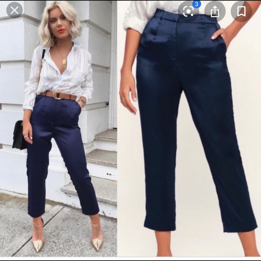 NWT Lulu’s navy satin trousers, M